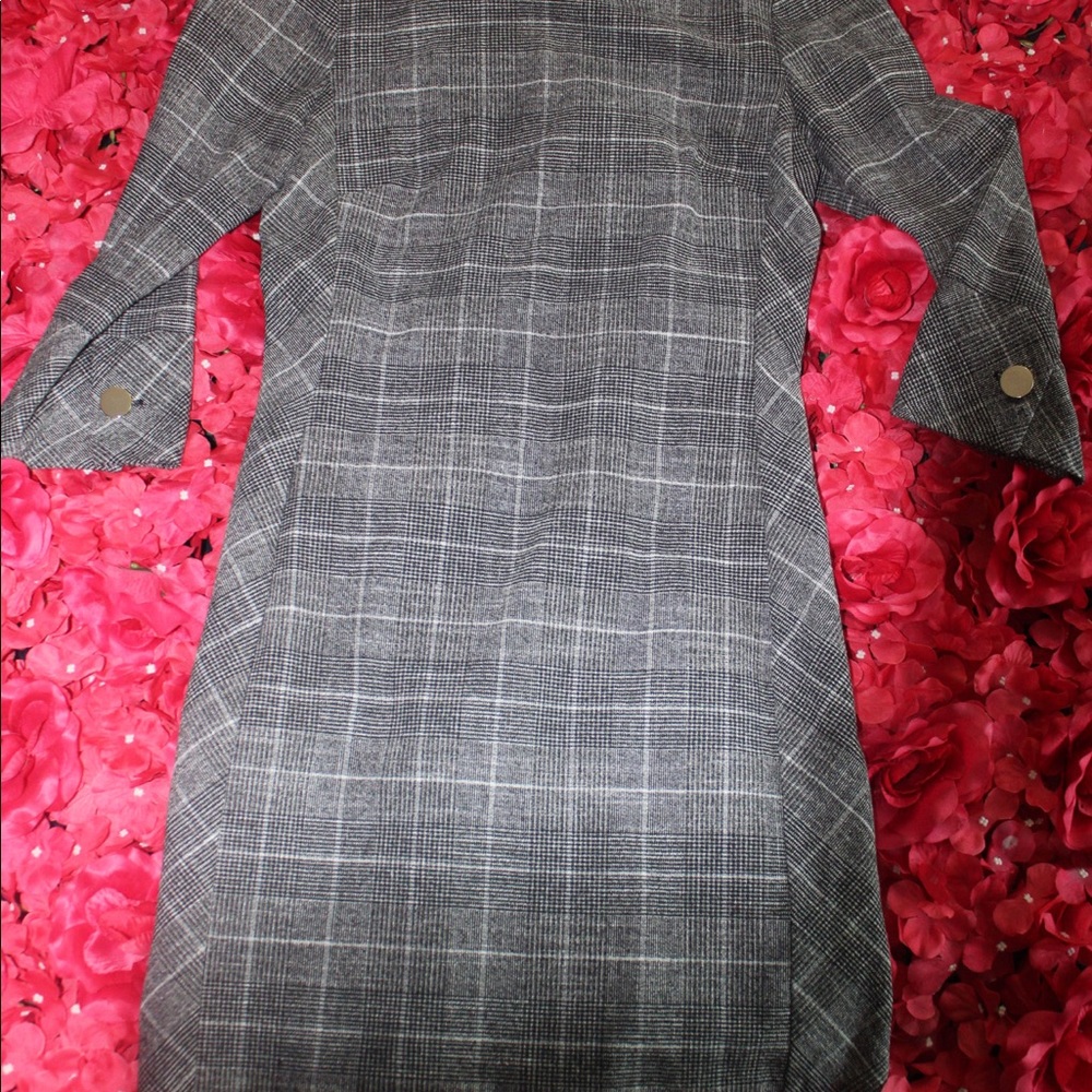 black and white plaid business causal dress